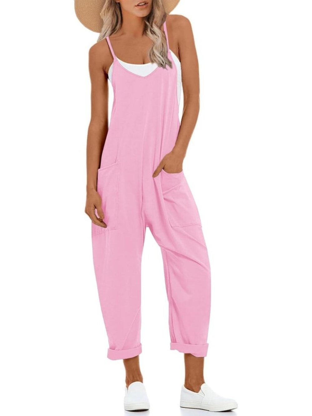 Women's Jumpsuits Light Pink lightweight Outfit Jumpers Adjustable Strap Rompers